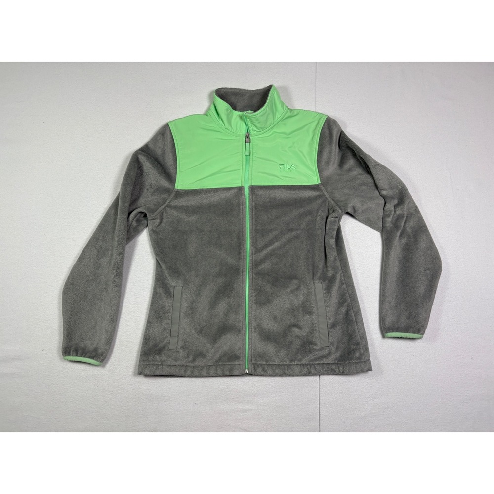 FILA Sport Womens Gray Green Colorblock Full Zip Fleece Jacket Size Medium